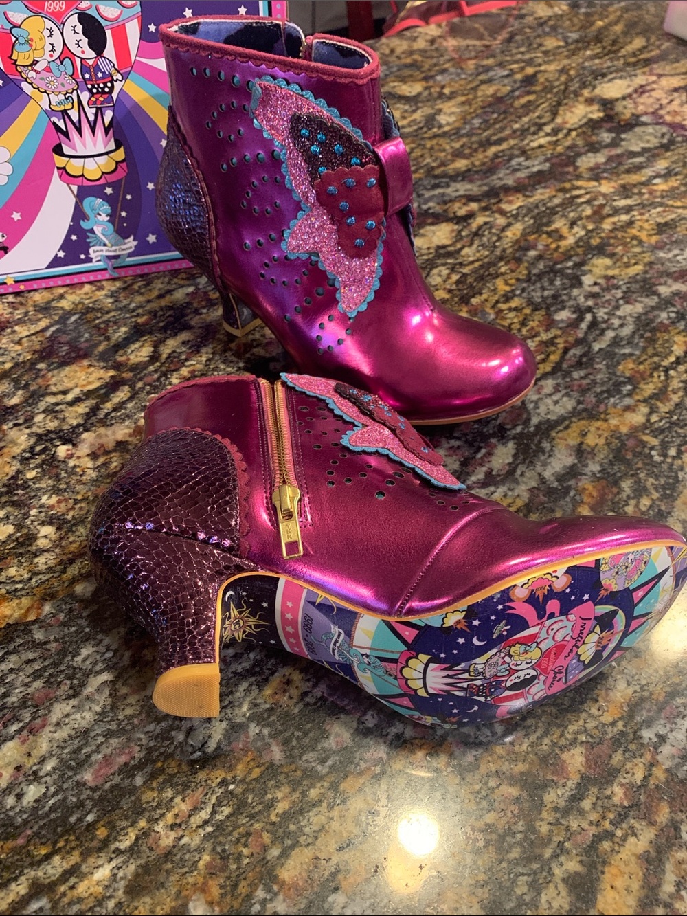 Irregular Choice Mariposa Ankle Boots in Metallic Pink/Purple - Picture 2 of 12